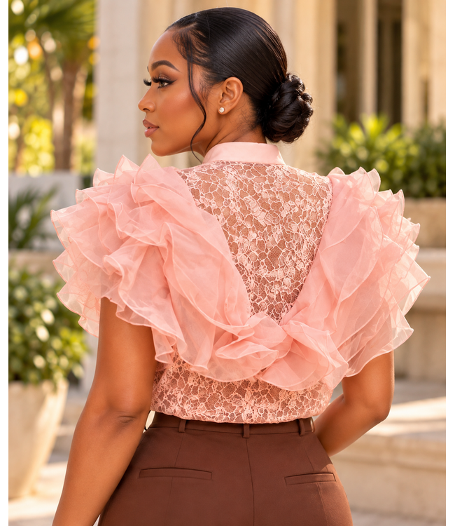 Lace Moments Ruffle Top - Pink
