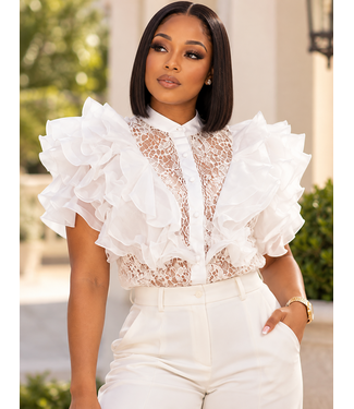 Lace Moments Ruffle Top - White