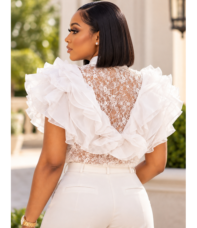 Lace Moments Ruffle Top - White