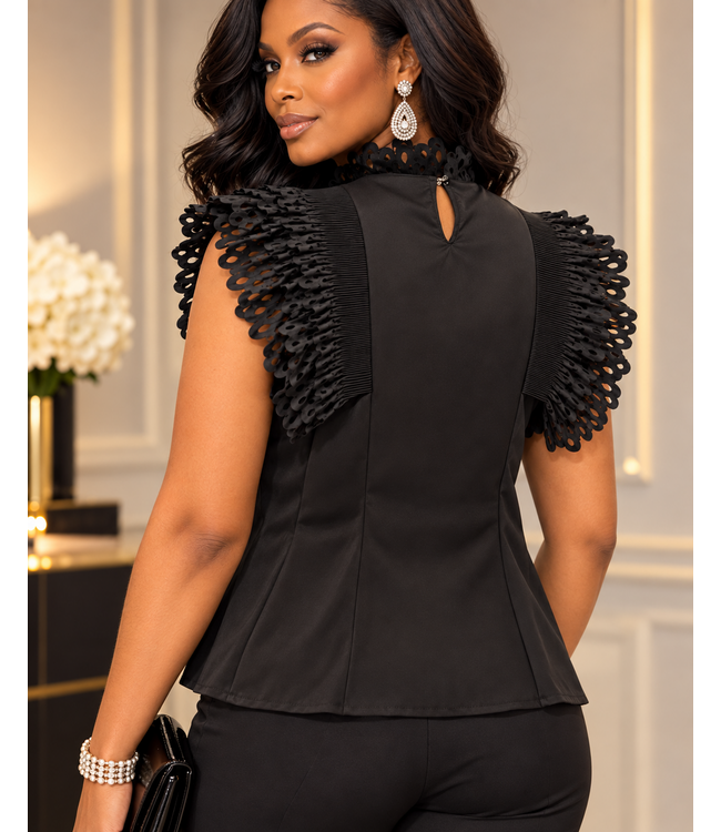 Darling Details Ruffle Top - Black