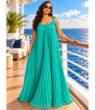 Sea Glass Pleated Maxi Dress - Teal