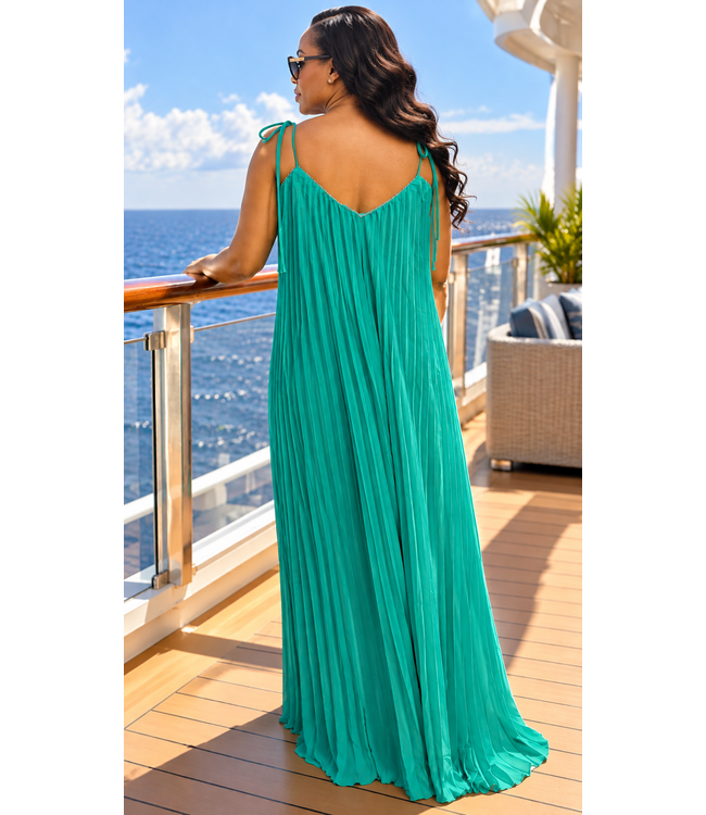 Sea Glass Pleated Maxi Dress - Teal