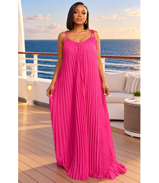 Sea Glass Pleated Maxi Dress - Hot Pink