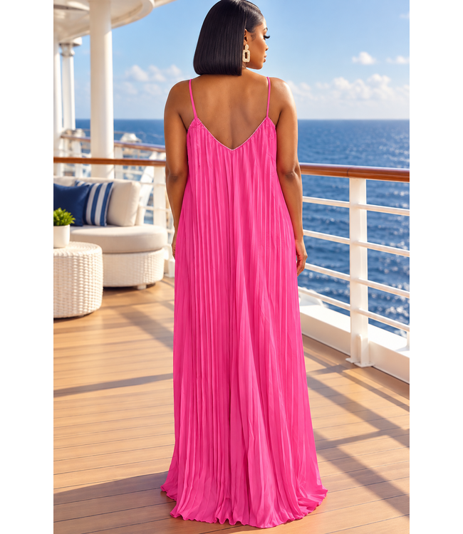 Sea Glass Pleated Maxi Dress - Hot Pink