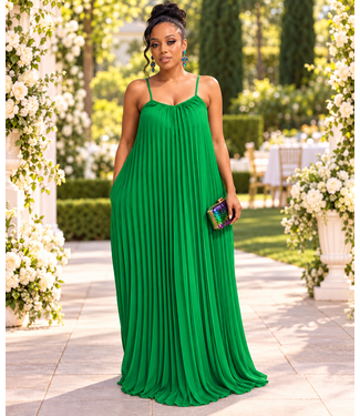 Go Along Pleated Maxi Dress - Green