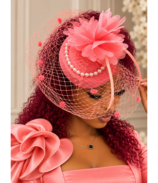 Lady Of Excellence Pearl Fascinator - Coral