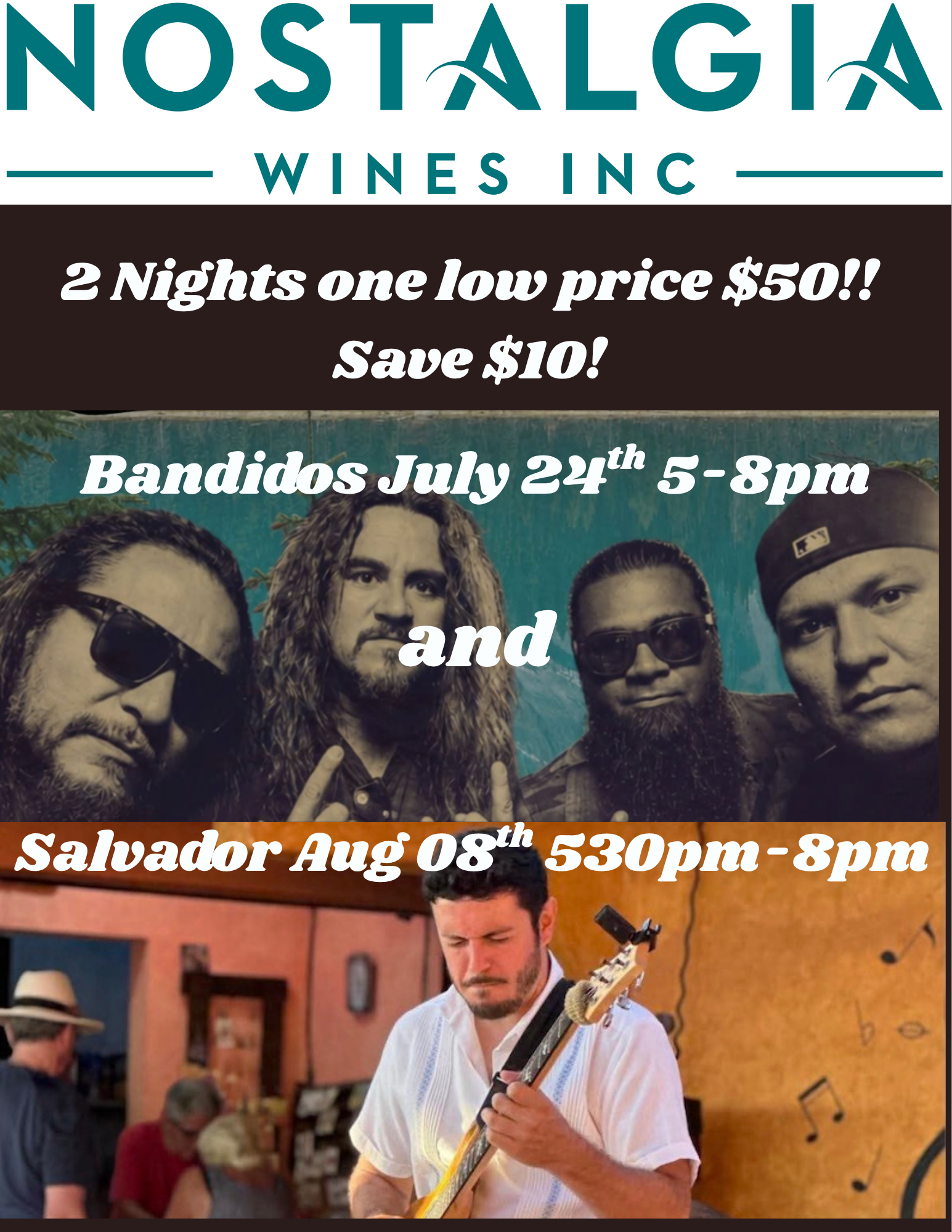 One ticket. Two unforgettable nights Bandidos on July 24th Plus Salvador on Aug 08th. This is a 19+ Event.
