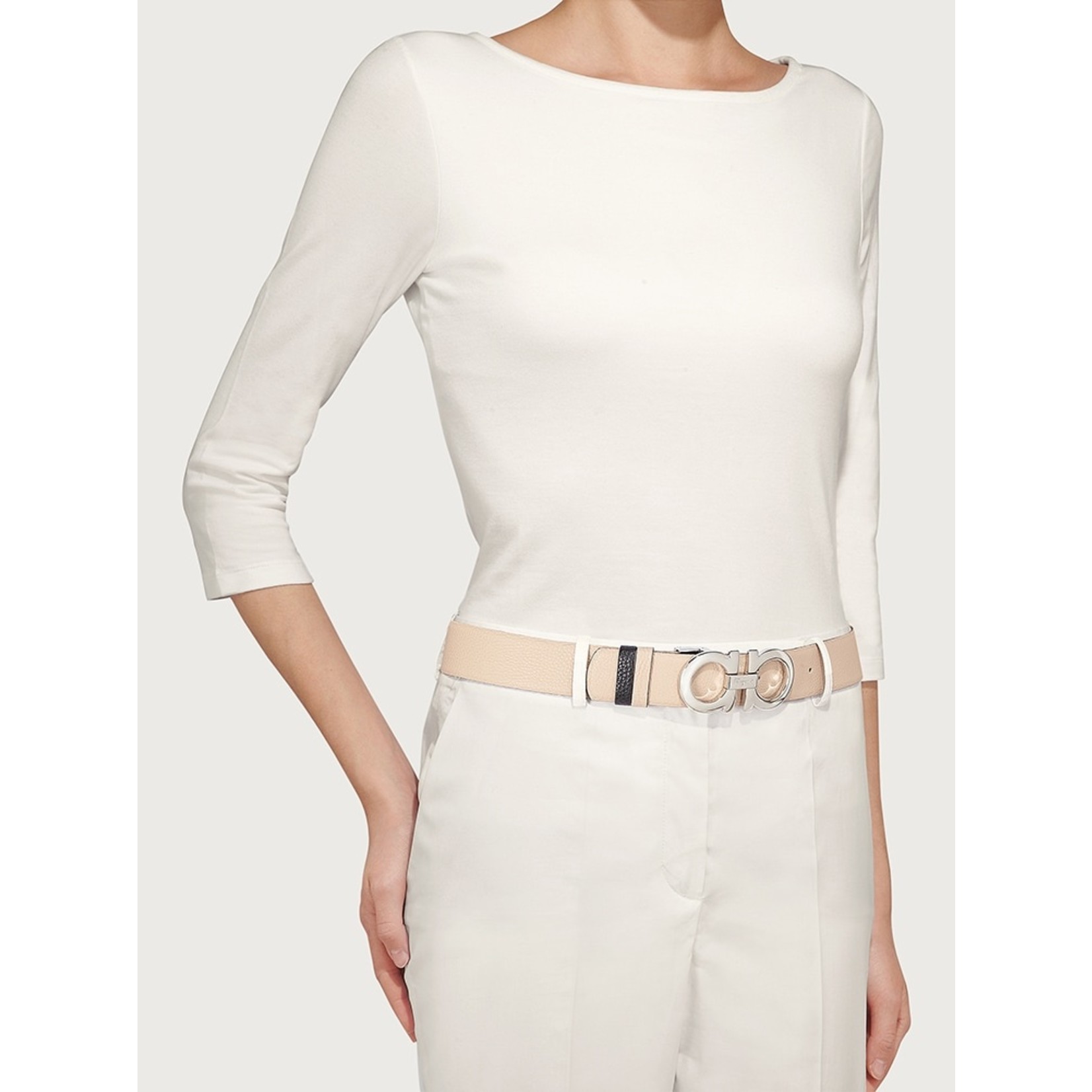 SALVATORE FERRAGAMO FERRAGAMO - REVERSIBLE GANCINI WOMEN'S BELT 615282 NEW BISQUE