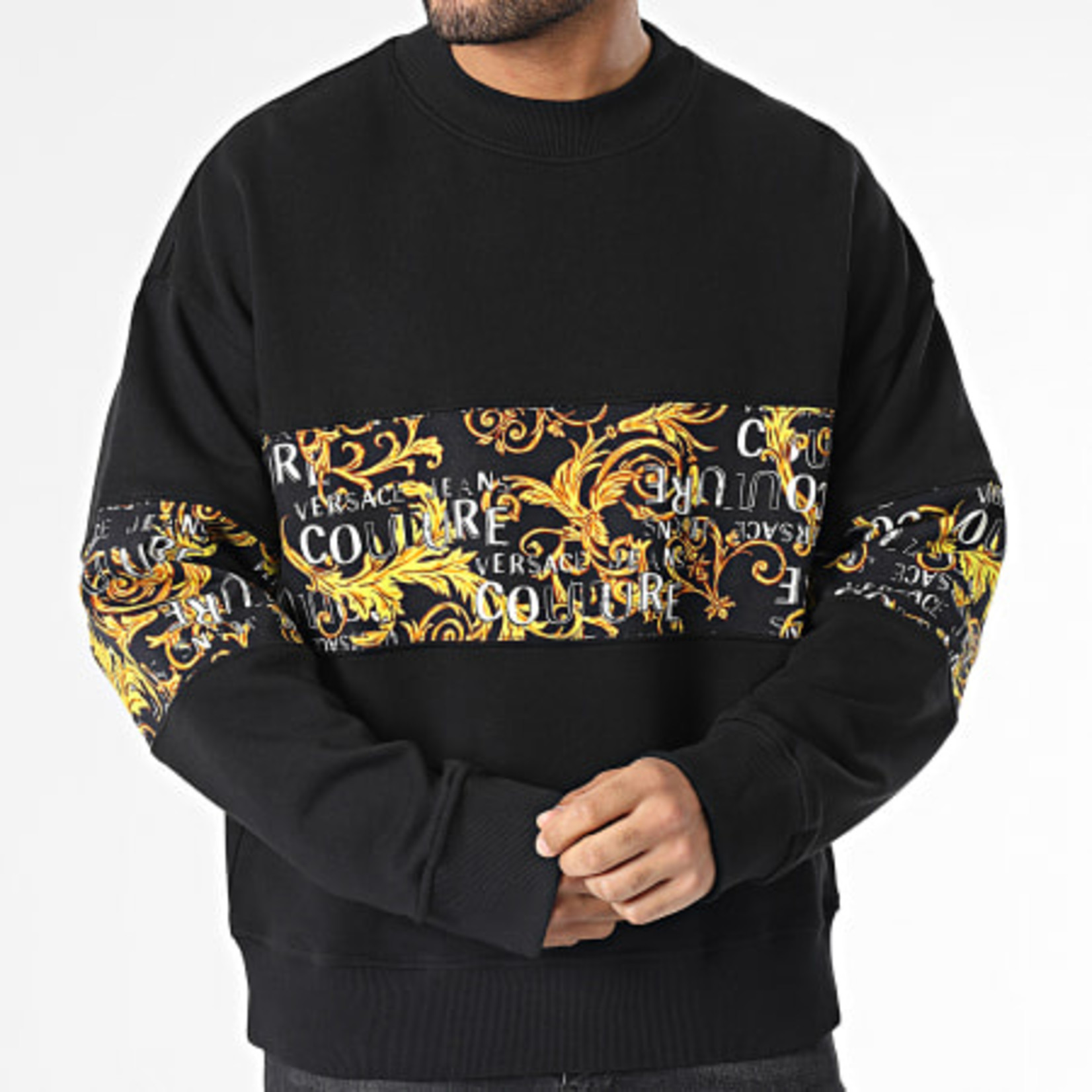 VERSACE JEANS COUTURE VERSACE JEANS COUTURE MEN'S SWEATSHIRT - 74GAI309 BLACK/GOLD