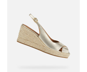 Sandale Femme Geox D Panarea - Style Espadrille Avec Cage - Talon Compensé 7.5 Cm - Cuir Métallisé - Respirable