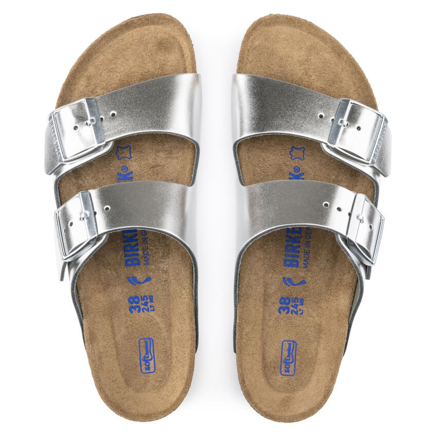 BIRKENSTOCK ARIZONA PIED SOUPLE CUIR METALLIC SILVER NORMALE 1005960