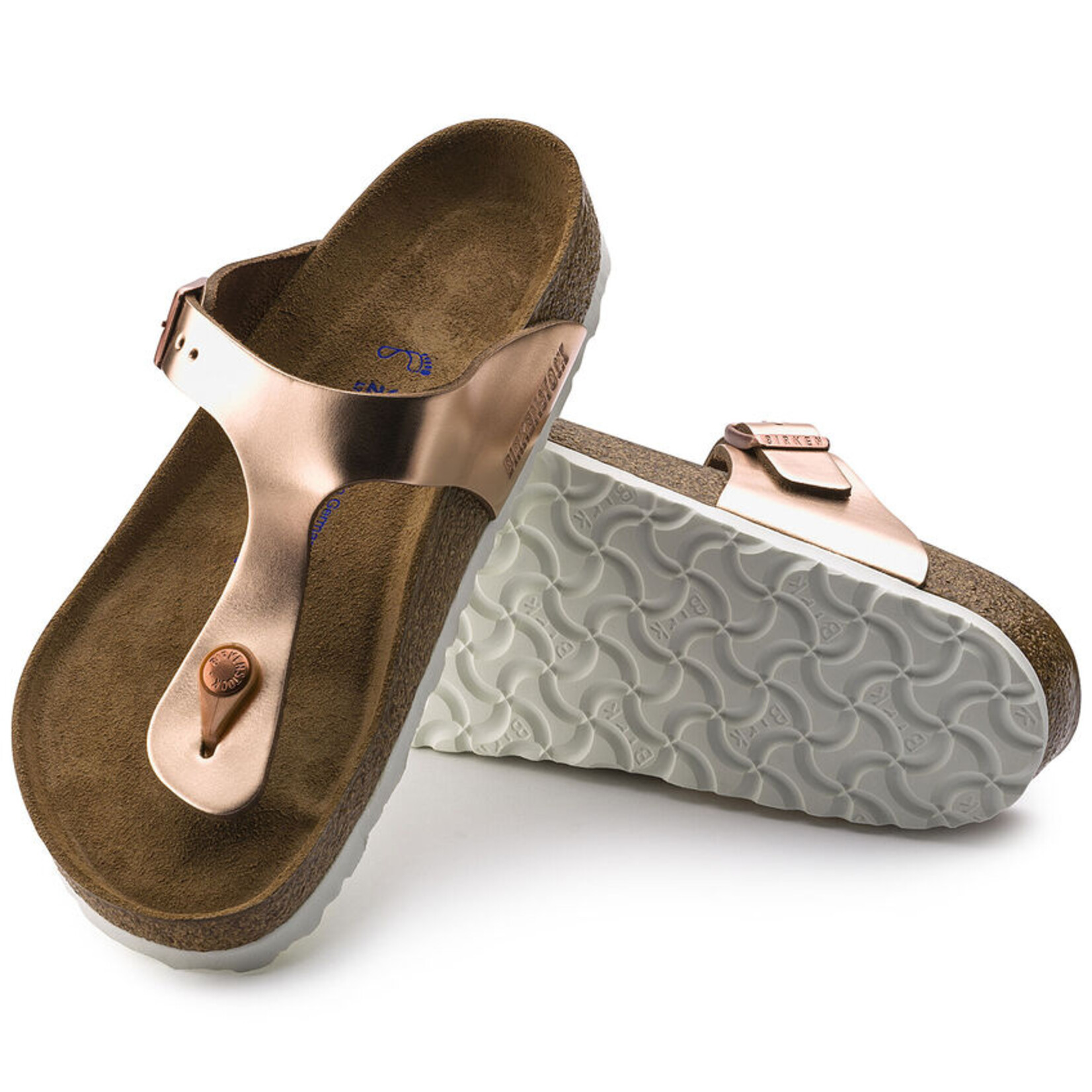 BIRKENSTOCK GIZEH PIED SOUPLE CUIR NATUREL METALLIC COPPER ETROITE 1005049