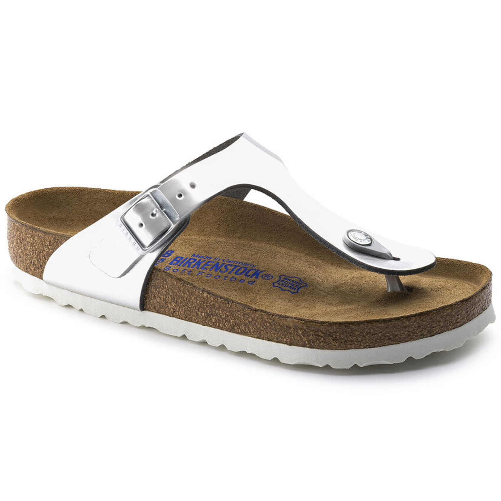 BIRKENSTOCK GIZEH PIED SOUPLE CUIR NATUREL METALLIC SILVER ETROITE 1003675