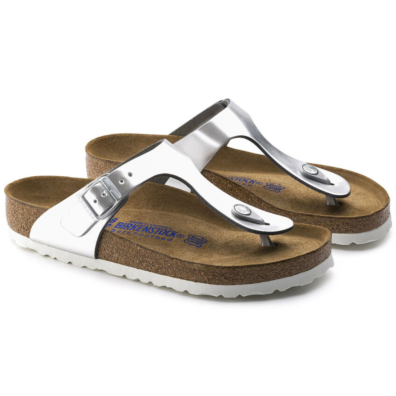 BIRKENSTOCK GIZEH PIED SOUPLE CUIR NATUREL METALLIC SILVER ETROITE 1003675