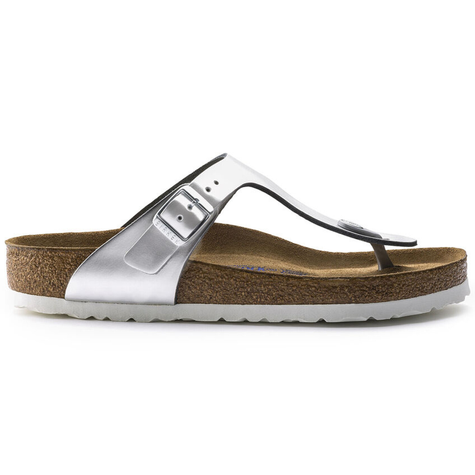 BIRKENSTOCK GIZEH PIED SOUPLE CUIR NATUREL METALLIC SILVER ETROITE 1003675