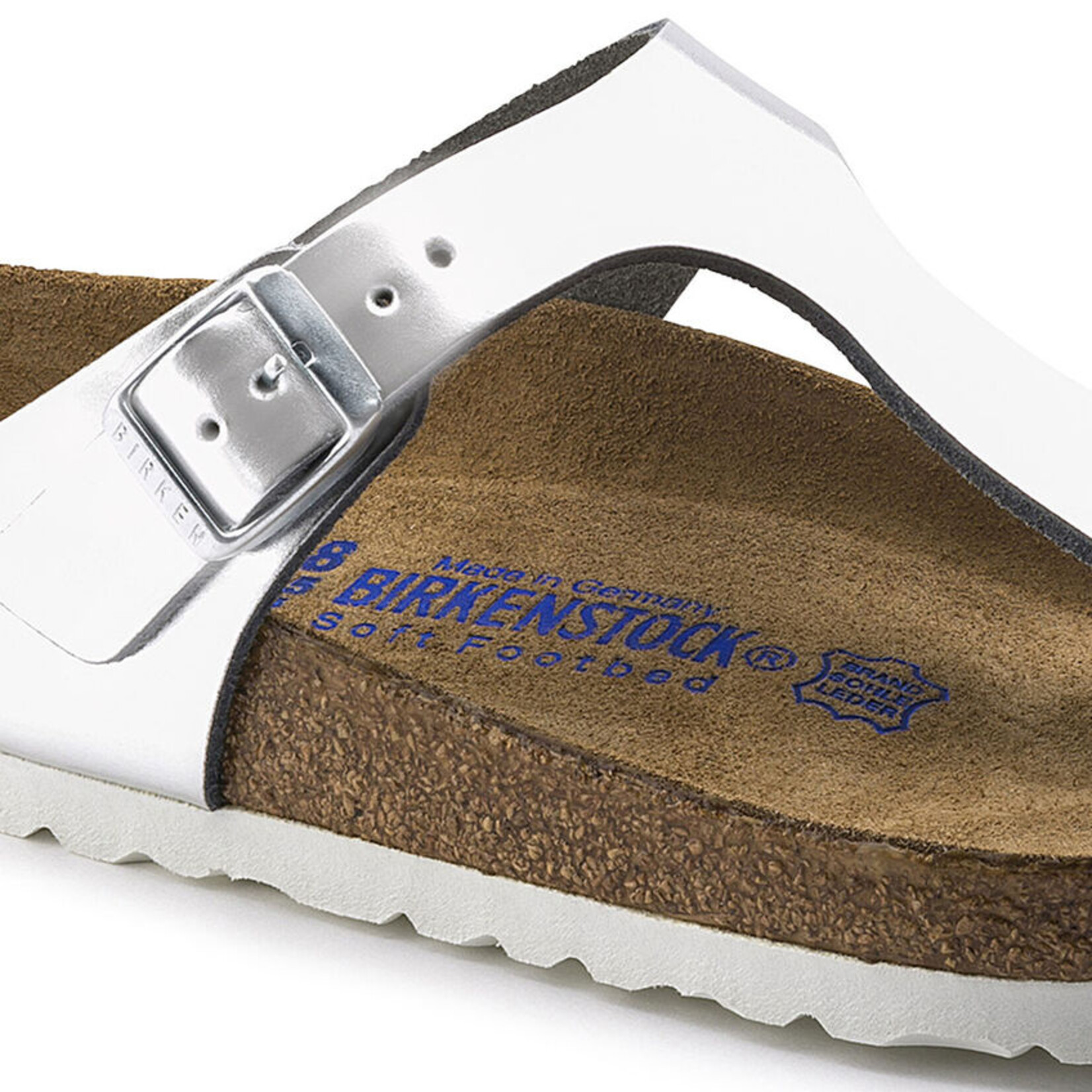 BIRKENSTOCK GIZEH PIED SOUPLE CUIR NATUREL METALLIC SILVER ETROITE 1003675