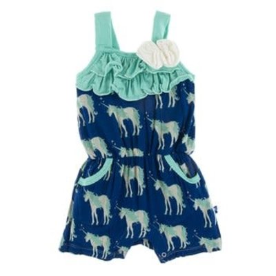 KicKee Pants Print Flower Romper with Pockets