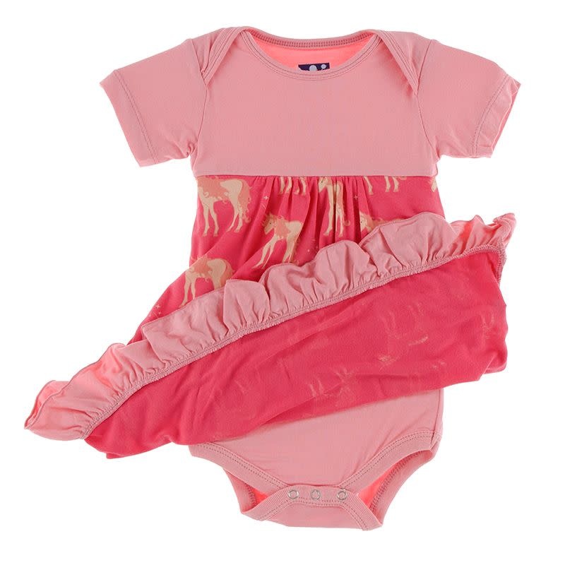 Kickee Pants Print Short Sleeve One Piece Dress Romper Red Ginger Unicorns Lincoln Lexi