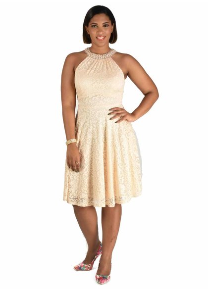 LILA-Lace Dress with Pearls Neckline