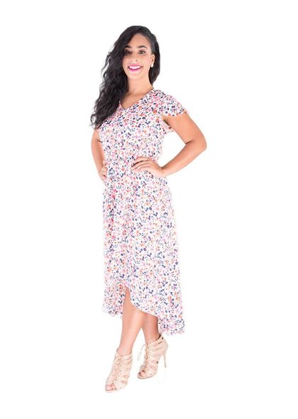 BE RILEY-Printed Cap Sleeve HI-LO Dress