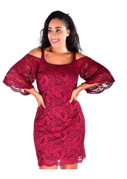 Signature LATOYA-Lace Overlay Cold Shoulder Dress