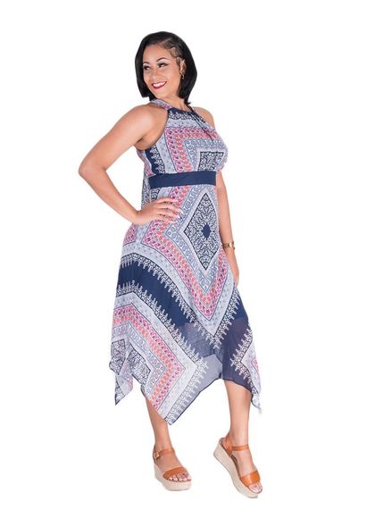 Sandra Darren FLOSSIE-Printed Halter Dress with Handkerchief Bottom