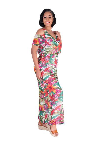 Nine West FALLON-Printed Cold Shoulder Maxi Dress