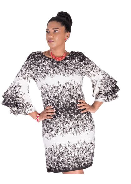 RENEE-Printed Three Quarter Sleeve Dress