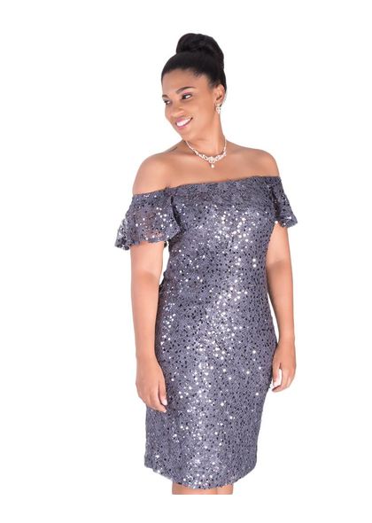 LEYA-Off the Shoulder Sequined Dress