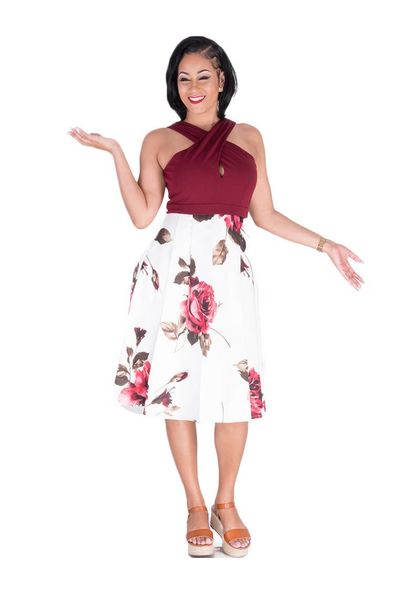 SABELA-Criss Cross Halter Fit and Flare Dress
