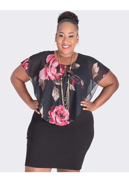 XENIA- Plus Size Printed Pop Over Dress