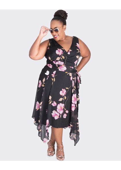FAUN- Plus Size Printed Handkerchief Bottom Dress
