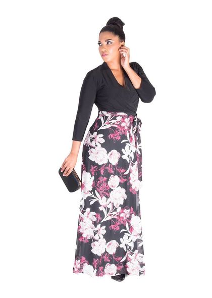 FIANNA- Solid and Floral Full Length Dress