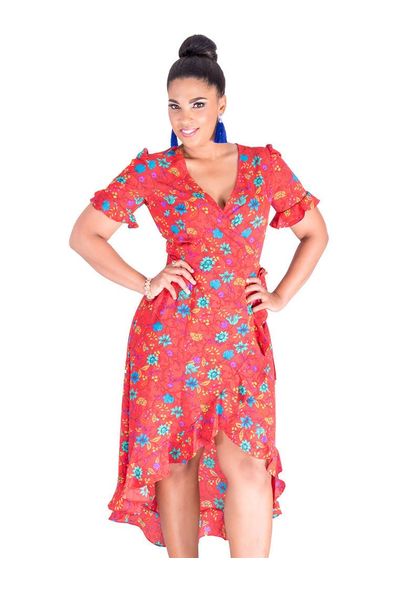 RANDI-Printed Faux Wrap Dress