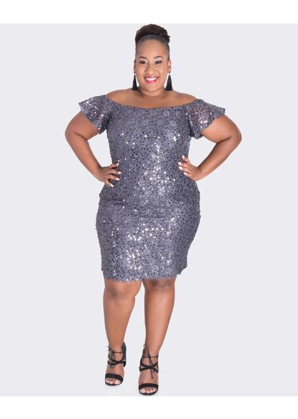 LEYA- Plus Size Off the Shoulder Sequined Dress