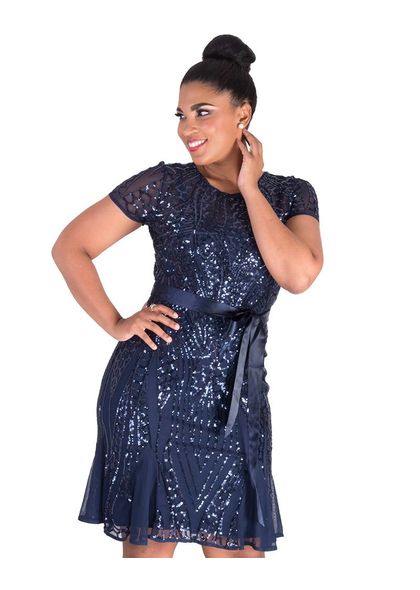 MISTY- Sequinned Dress with Sash