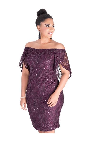 LATISHA- Sequin Off the Shoulder Dress