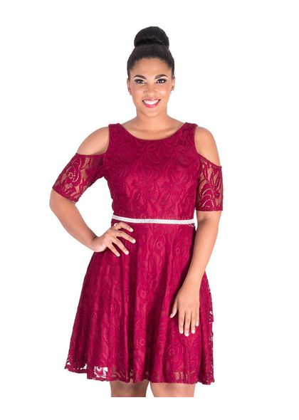 Celavie LAYLANN-Cold Shoulder Dress with Bejewelled Waist