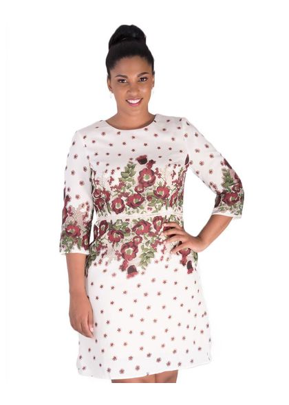 NADINE-Printed Three Quarter Sleeve Dress
