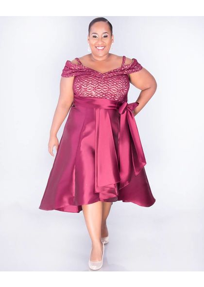 SAPPHIRE- Plus Size Off the shoulder High Low Dress
