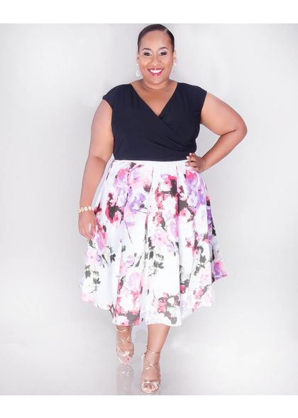 Ignite Evenings SADIE- Plus Size Colour Block Fit and Flare
