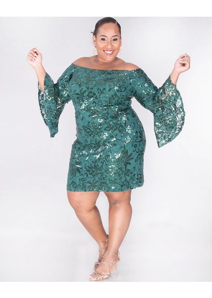 LUCIA - Plus Size Sequined Off the Shoulder Dress