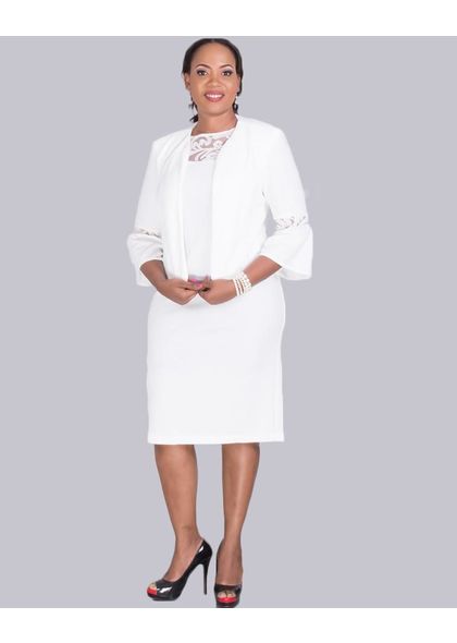 BALLENCIA- Jacket dress with illusion neckline