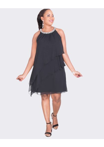 Jessica Howard FARASHA - Tiered Dress with Rhinestone Neckline