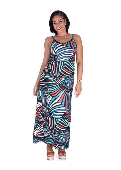 YONINA-Printed Thin Strap V-Neck Maxi Dress