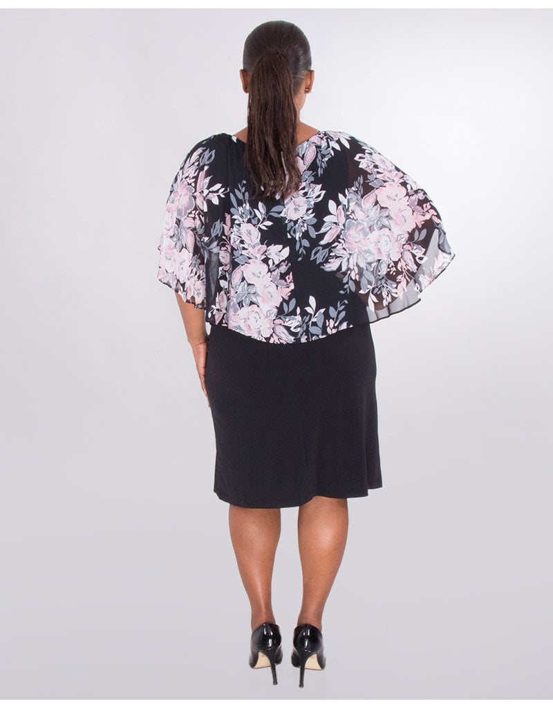 INDRE- Dress With Floral Chiffon Cape