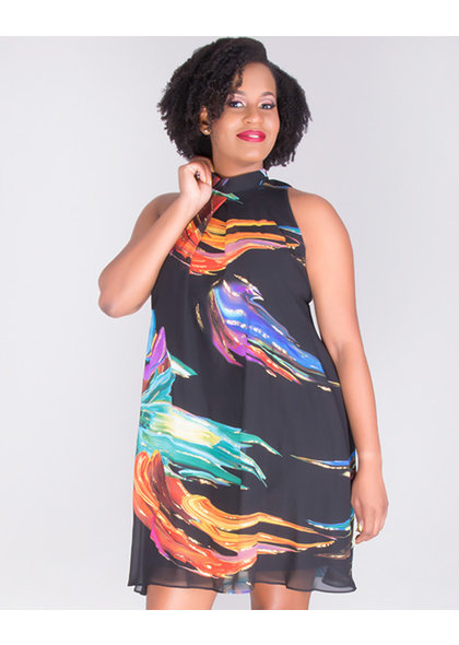 Signature FLAVIA- Mock Neck Trapeze Chiffon Dress