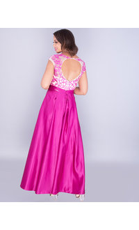 Sublime SHARIA - Embroidered Illusion Top Satin Gown