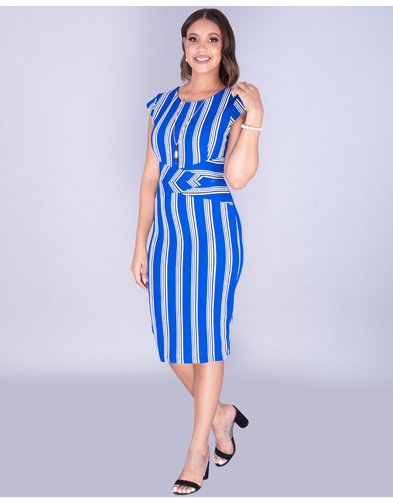 blue striped bodycon dress