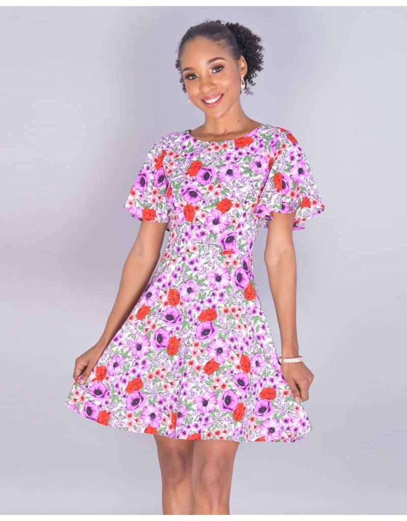 NAKIA- Petite Floral Ruffle Sleeve Flare Dress